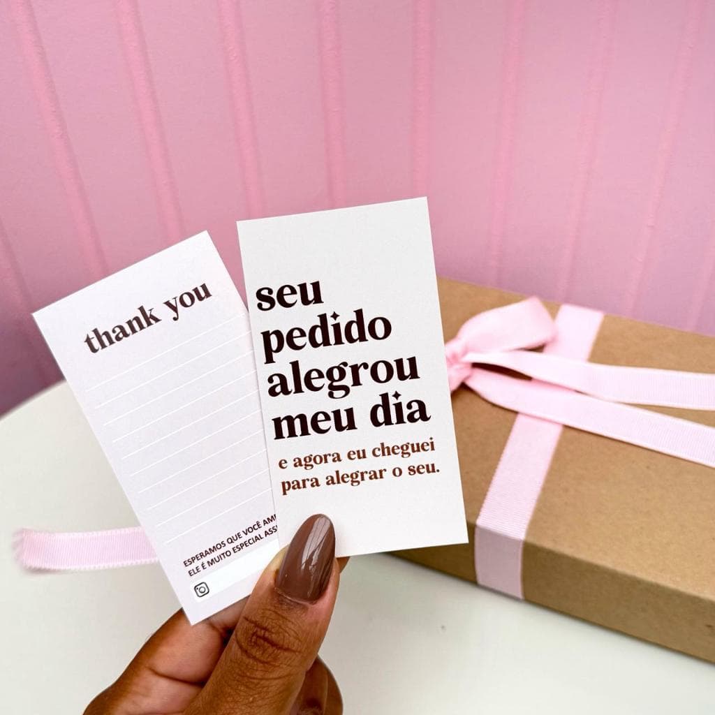 50/100 Cartão Agradecimento Seu pedido - Frente e verso - Pronta Entrega