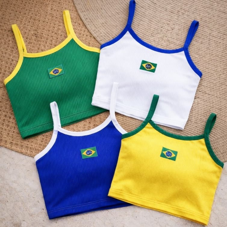 Cropped Top Canelado Feminino Personalizado Copa Do Mundo 2026 Brasil