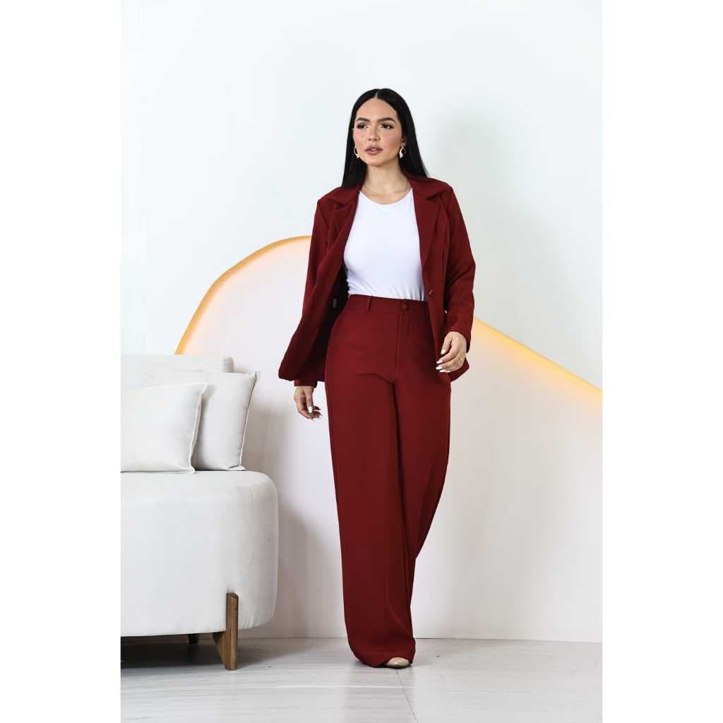 Blazer E Calça Conjunto Duas Peças Feminina Elegante