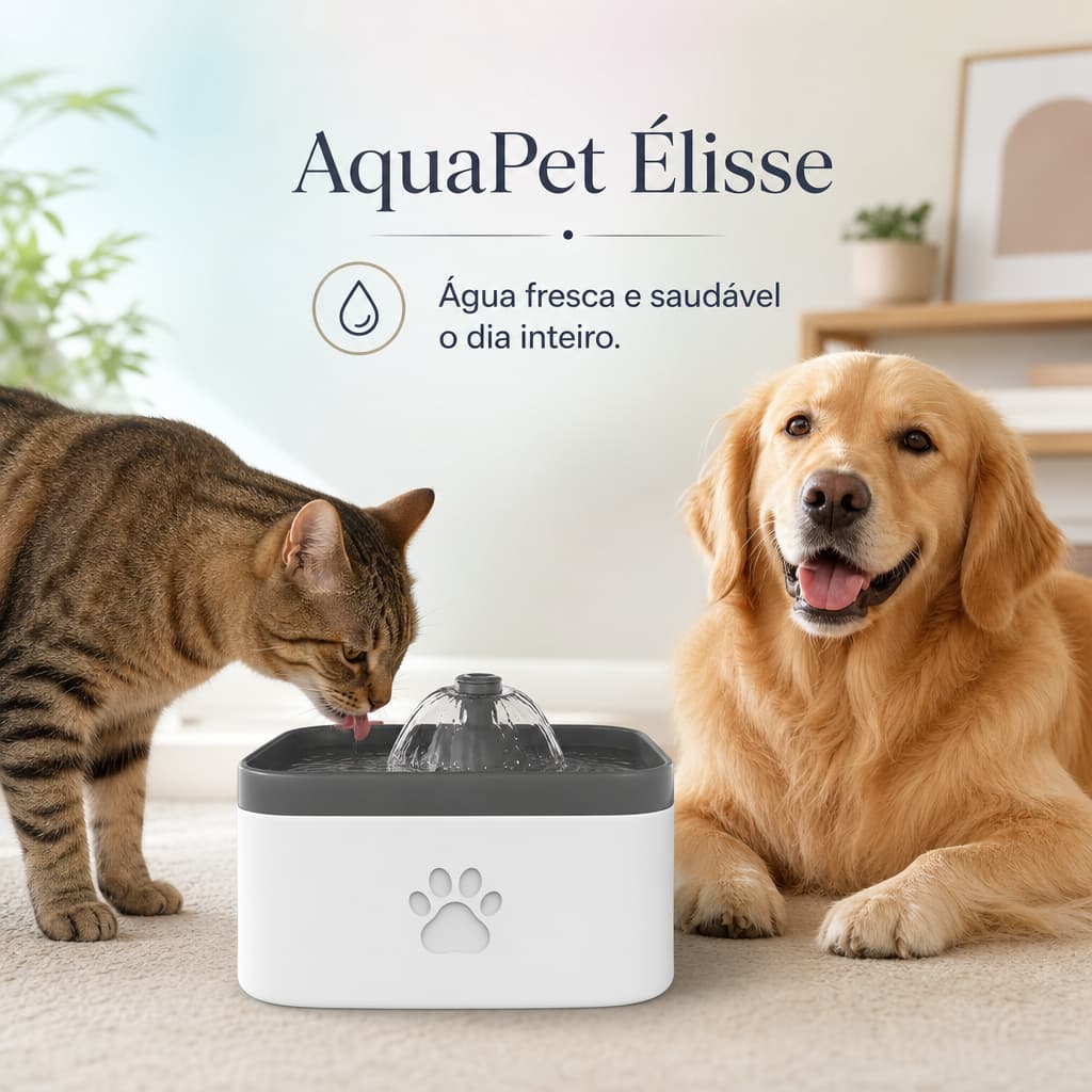 Fonte Bebedouro Automática Pet 3 Modos USB Silenciosa Gatos Cachorros AquaPet Élisse
