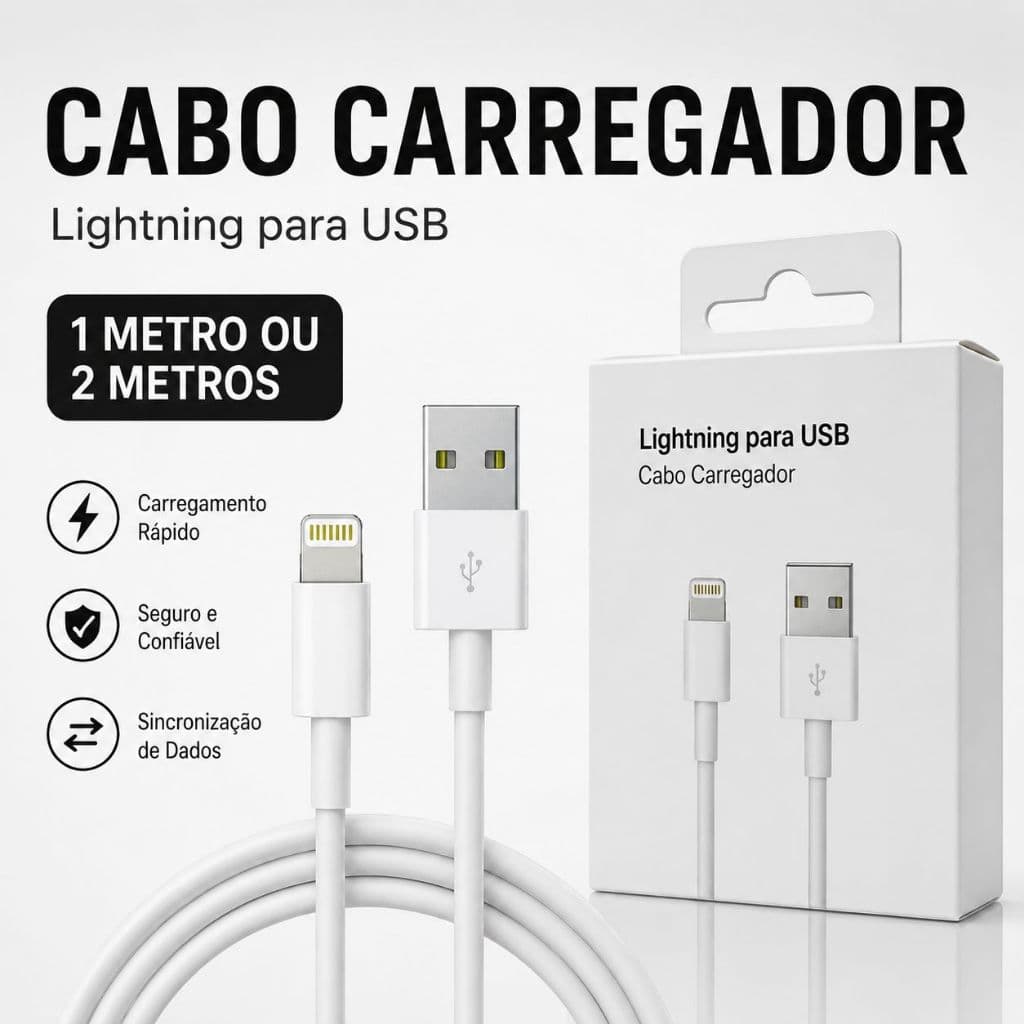 Cabo Lightning USB Carregamento Rápido Resistente Compatível Lightning