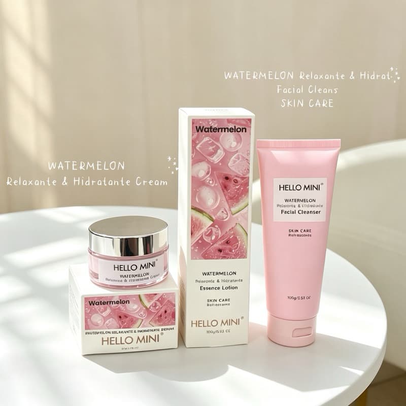 KIT COM 2 produtos HELLO MINI WATERMELON Relaxante & Hidrat Facial Cleans SKIN CARE E Relaxante & Hidratante Cream