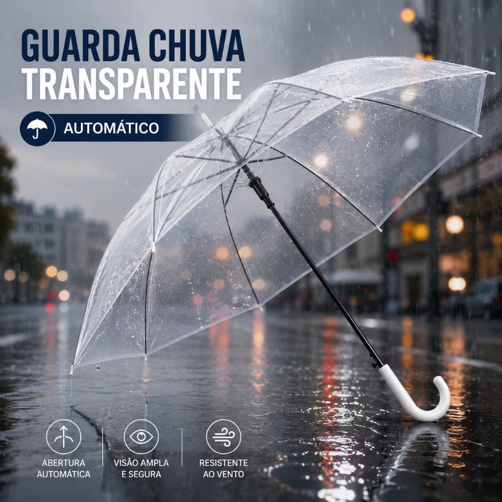 Guarda Chuva Transparente Automático Resistente Grande