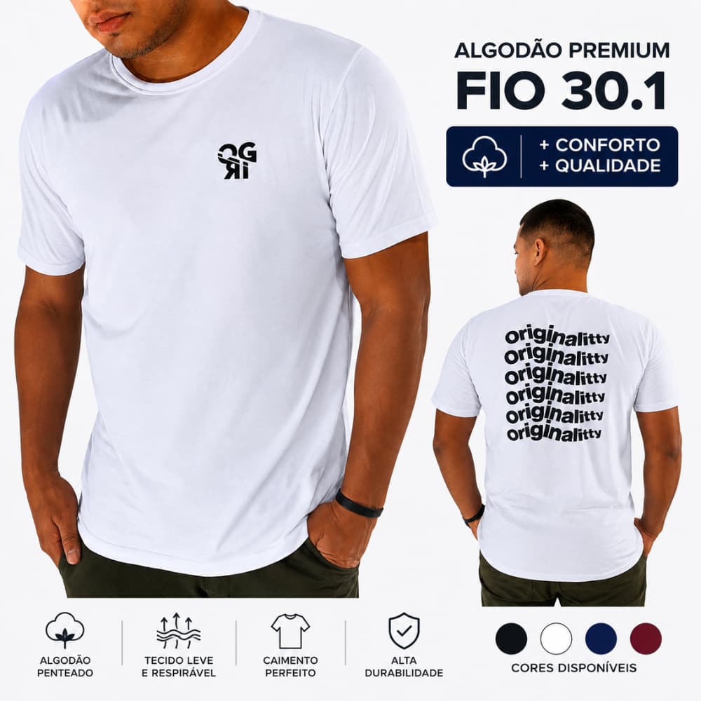 Camiseta Masculina Básica Premium Algodão Penteado Camisa Gola Canelada Confortável Casual