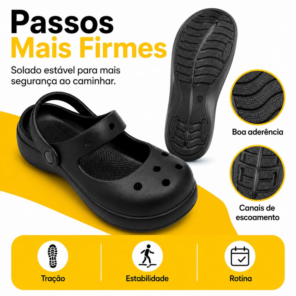Babuche Preto Confortável com Design Ventilado e Alça Ajustável