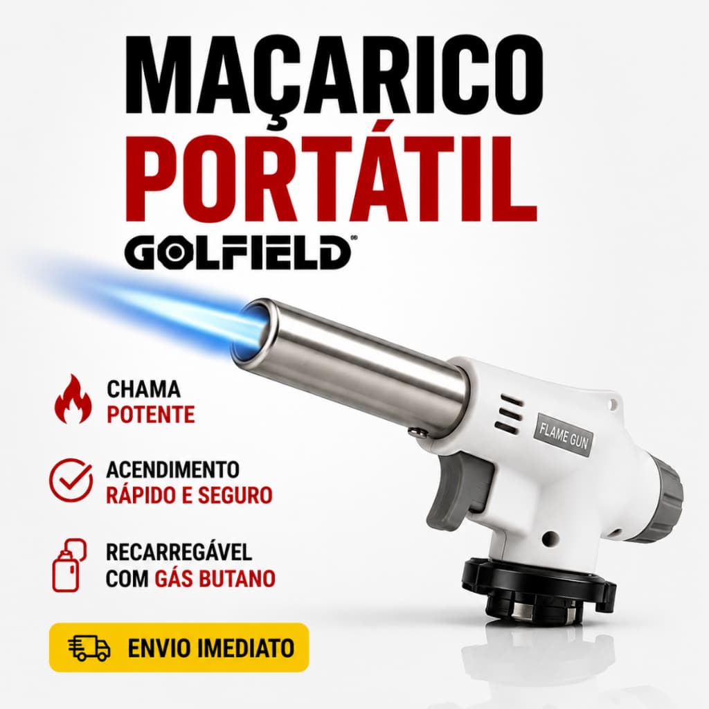 Maçarico Portátil Culinário Golfield Recarregável Gás Butano
