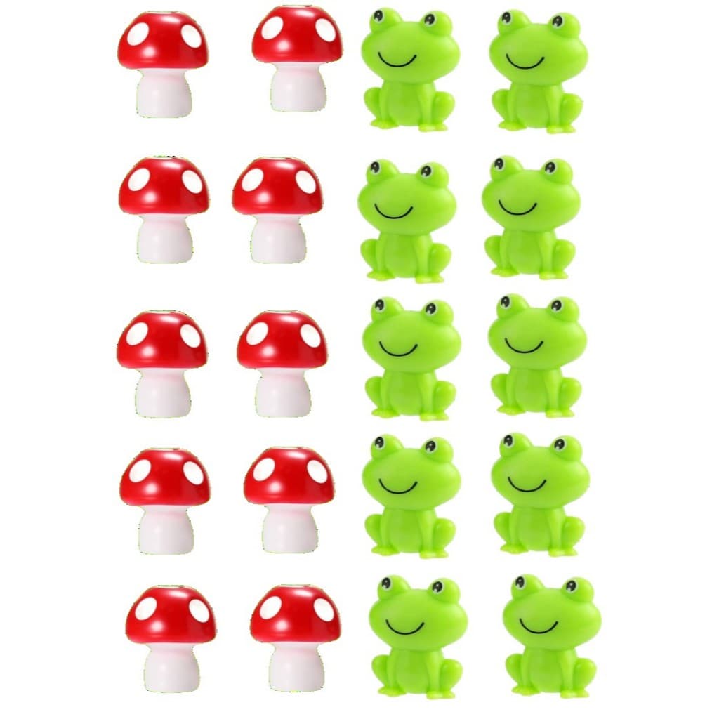 Esculturas de Sapinhos e Cogumelos - Kit 20 PÇS para Artesanato/Decoração DIY, customização, fofos