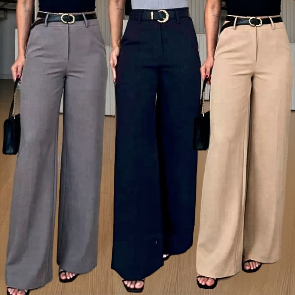 Calça Pantalona Feminina Cintura Alta Wide Leg Elegante e Confortável