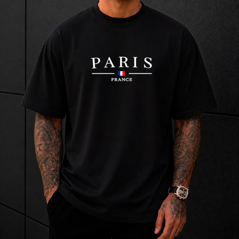 Camiseta PARIS design único e urbano 100% Algodão fio de 30.1 de ótimo caimento e confortável