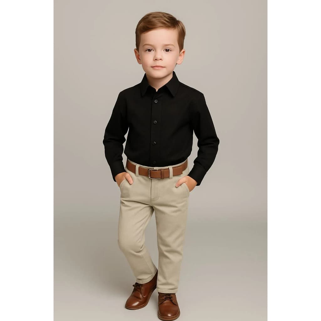 Conjunto Social Calça Nude Cinto Camisa Preta Longa Pajem Casamento Formatura Infantil