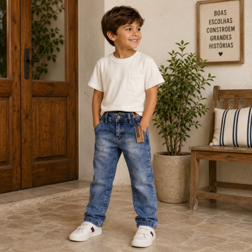 Calça Jeans Infantil Masculina Skinny Com Elastano Regulador Interno 4 ao 8 Anos Premium