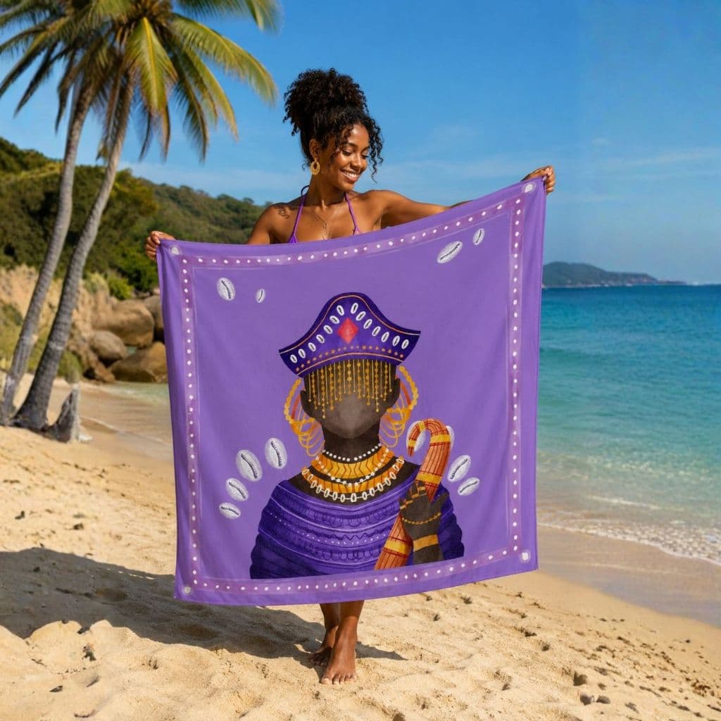 Canga Praia Estilo Afro Espiritualidade – Estampa Exclusiva Roxa Seca Rapido