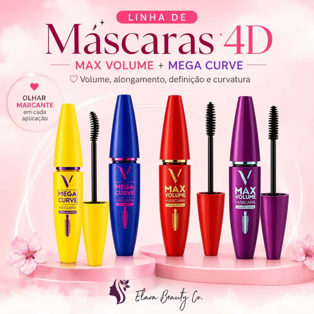 Máscara de Cílios Rímel Vivai 4D Max Volume Mega Curve Preta Curvatura Volume