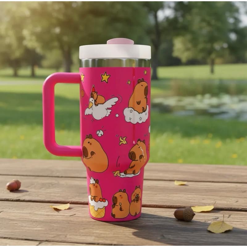 copo térmico  capivara 1,2 ml com tampa alça e canudo