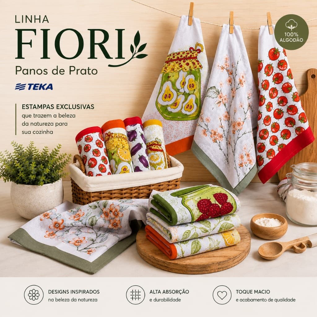 Kit 10 Pano De Prato Atoalhado Fiori Teka Linha Premium
