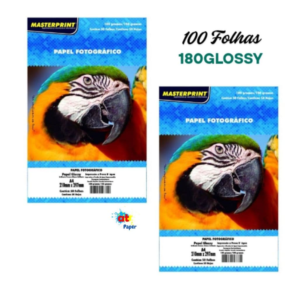 Papel Foto A4 180g Glossy 100 Folhas Masterprint Com Brilho ( Glossy ) Prova D'água