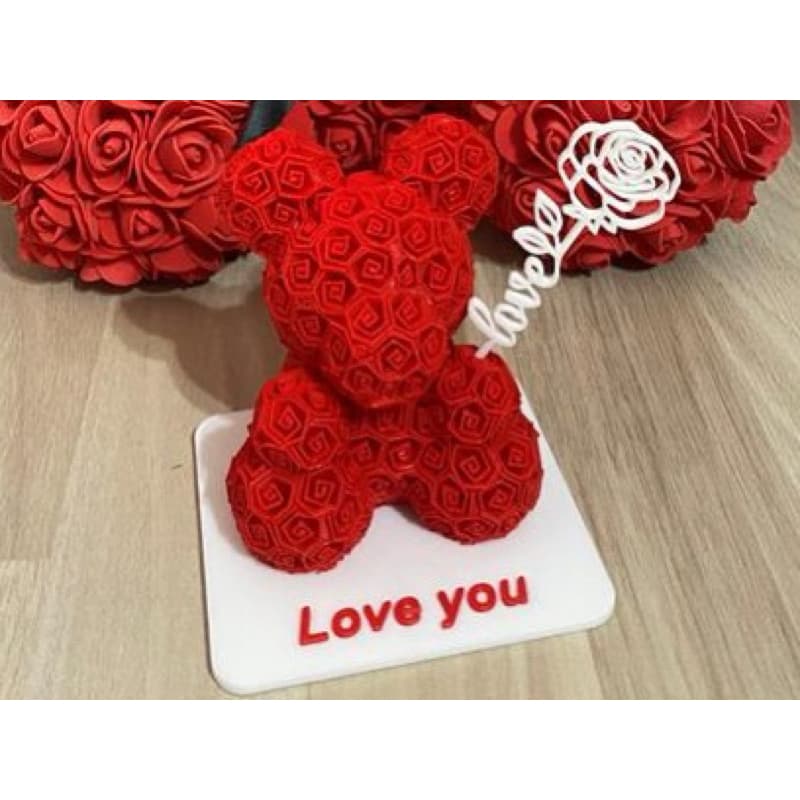 Urso de Rosas 3D Presente Namorados Romântico Love Decorativo