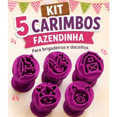 Topper para Brigadeiro Fazendinha Kit 5 Carimbos Festa Menino