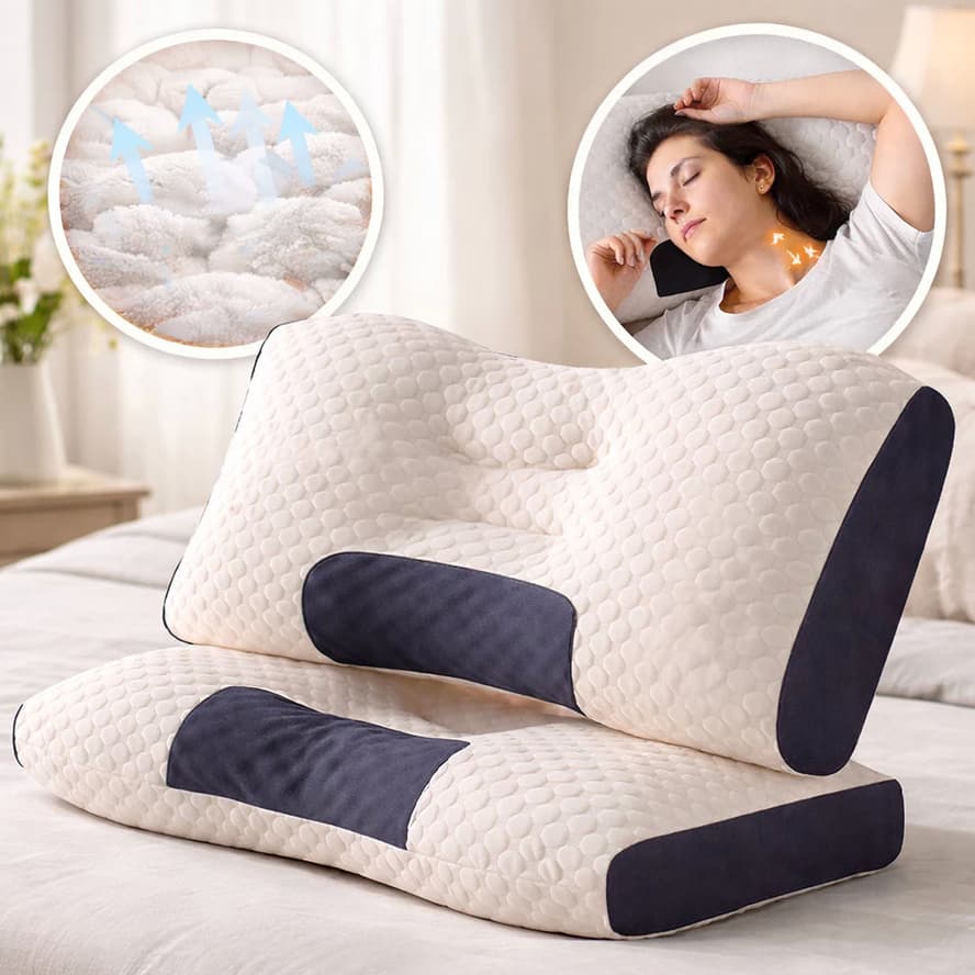 Travesseiro Ergonômico Cervical Ortopédica Respirável Apoio para Pescoço 74x48CM Lavável