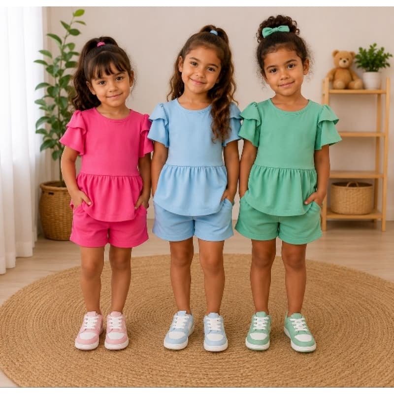 kit 3 conjunto conjunto criança infantil menina kit 3 conjunto vão em 3 cores  tecido não amassa