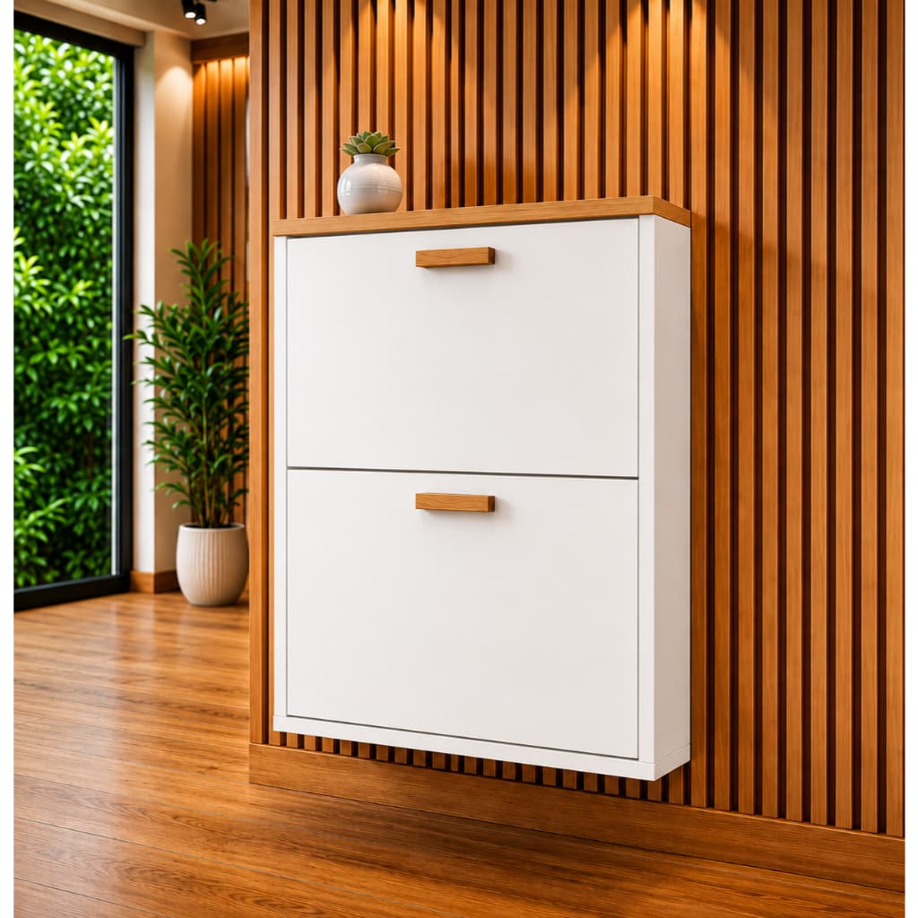 Sapateira Suspensa De Parede Vertical 2 Portas Basculante Moderna Estilo Minimalista Organizar