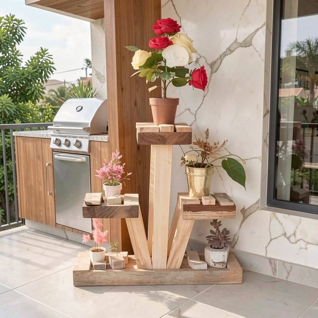 Suporte Para Plantas 5 Andares Madeira Pinus Porta Vasos Decorativo Floreira Rústica