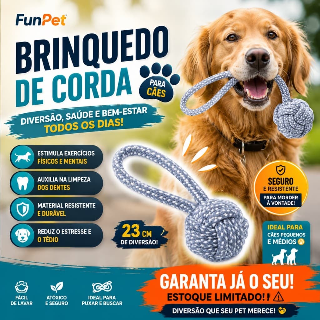 Brinquedo De Corda Para Cães Fun Pet Mordedor Resistente Limpa Dentes Interativo - ENVIO IMEDIATO✔
