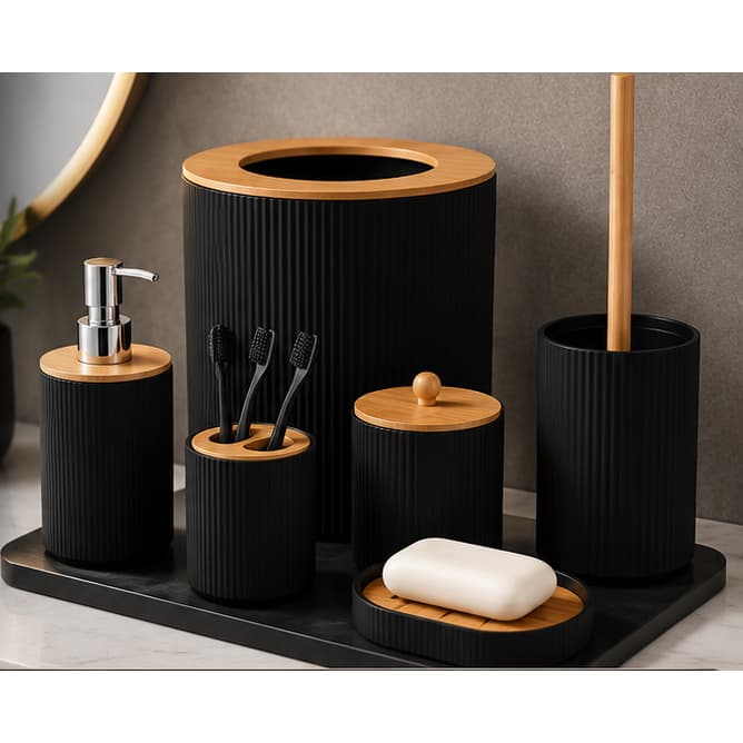 PRETO -Conjunto de Acessório para Banheiro 6 Peças BM-F1080A