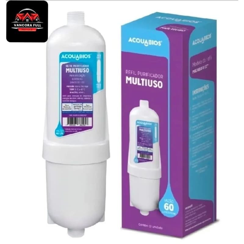 REFIL FILTRO PURIFICADOR MULTIUSO ACQUABIOS ORIGINAL PARA BEBEDOUROS MÁQUINA DE CAFE E GELO ROSCA 1/2