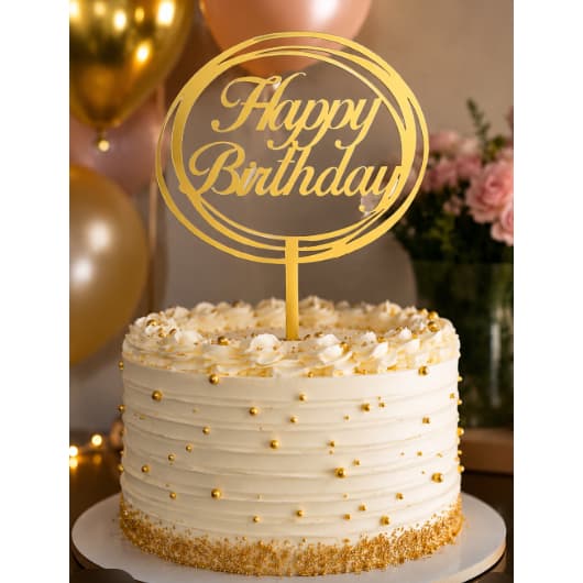 Topper Happy Birthday Dourado Impressão 3D Decoração de Bolo
