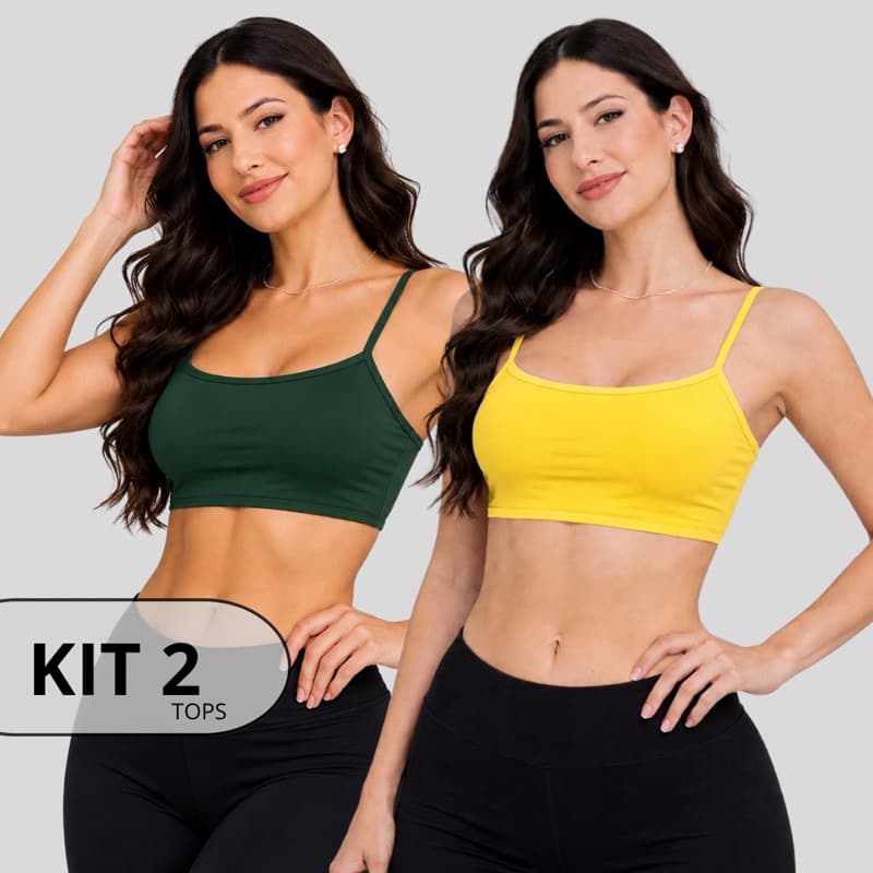 KIT 2 Tops Brasil COSTA NUA alcinha sem bojo cropped copa do mundo
