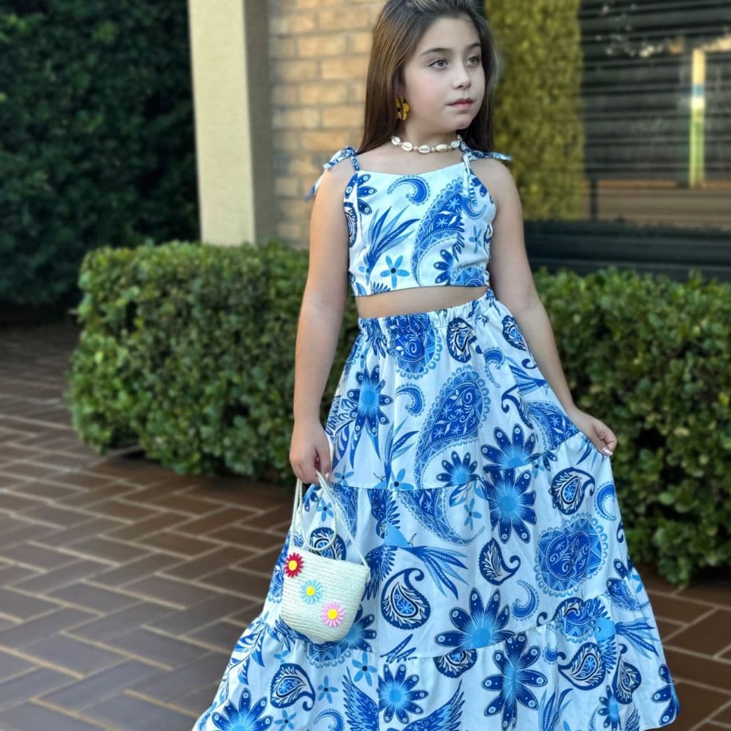 CONJUNTO VALENTINA SAIA E CROPPED INFANTIL PARA MENINAS