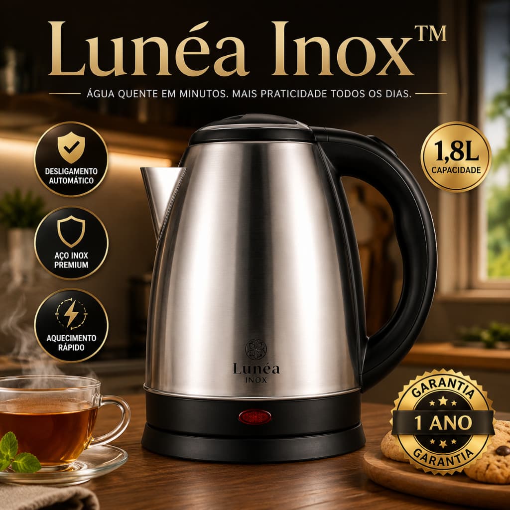 Chaleira Elétrica Inox 1,8L Aquecimento Rápido Desliga Sozinha 1000W 127V Premium