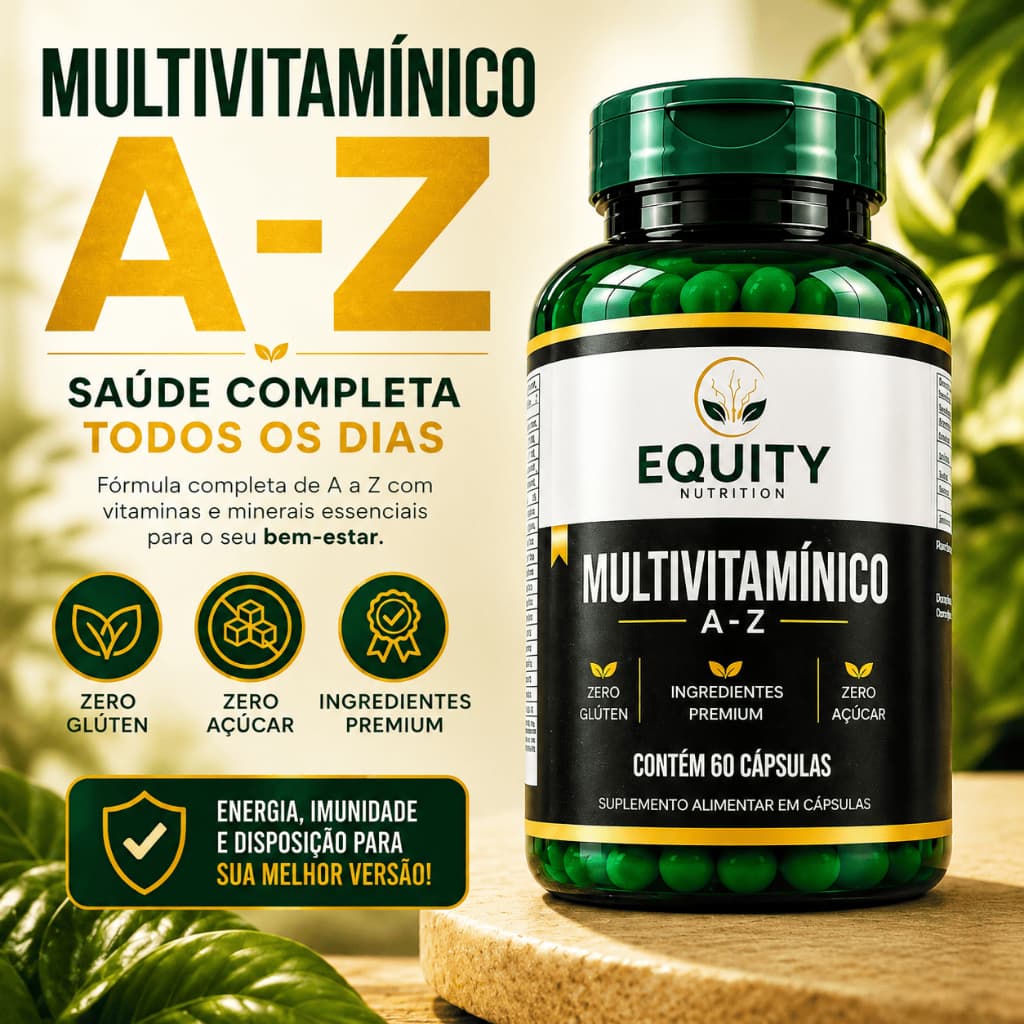 Multivitamínico Equity Nutrition A-Z 60 Cápsulas Imunidade e Energia Diária Sem Sabor Premium