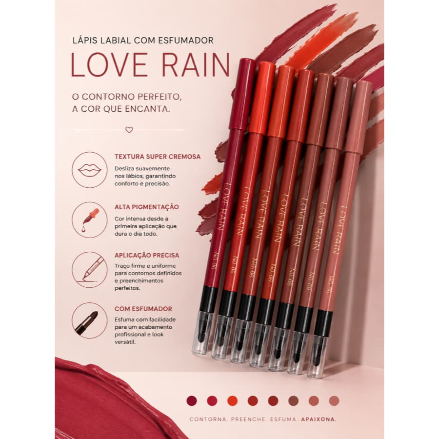 Lápis Labial Love Rain Com Esfumador De Apontar Alta Pigmentação
