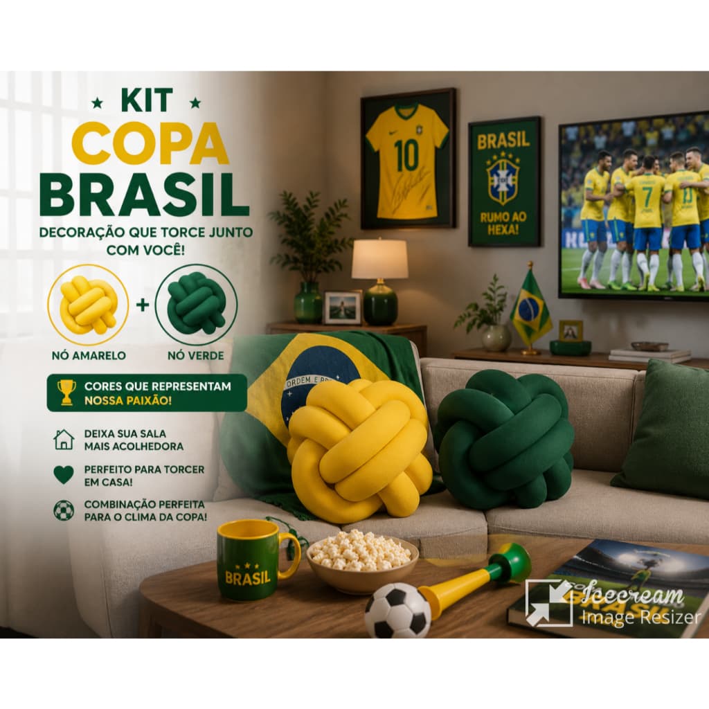 Kit Almofadas Nó Copa Brasil Verde e Amarelo Decoração Sala Sofá Premium