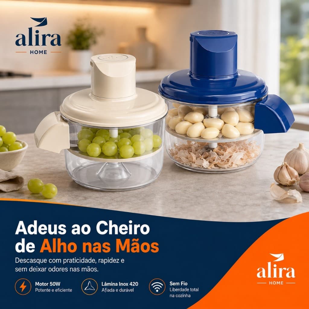 Descascador Elétrico Alira Home Frutas E Alho Sem Cheiro Nas Mãos Recarregável Sem Fio