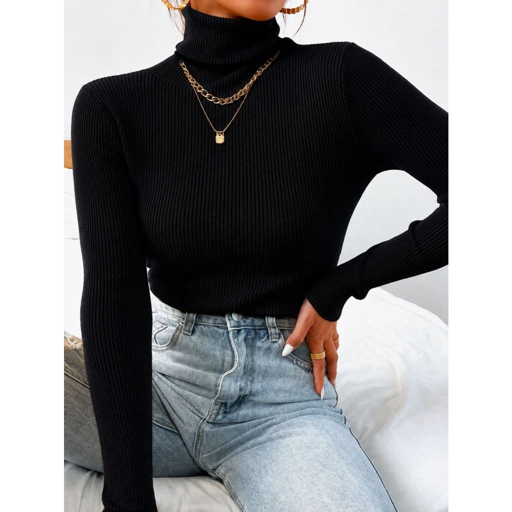 Cacharrel Feminina Tricô Lã Gola Alta Blusa Inverno Quente Elegante Premium Confortável