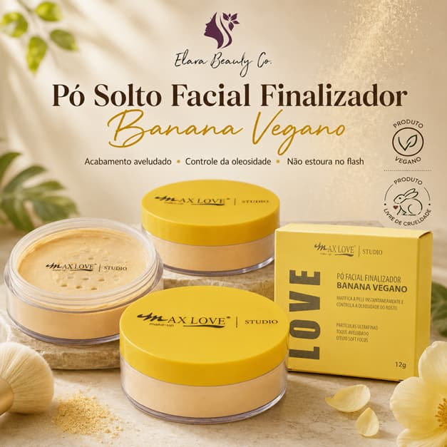 Pó Solto Facial Banana Vegano Max Love 12g Finalizador Controle Oleosidade