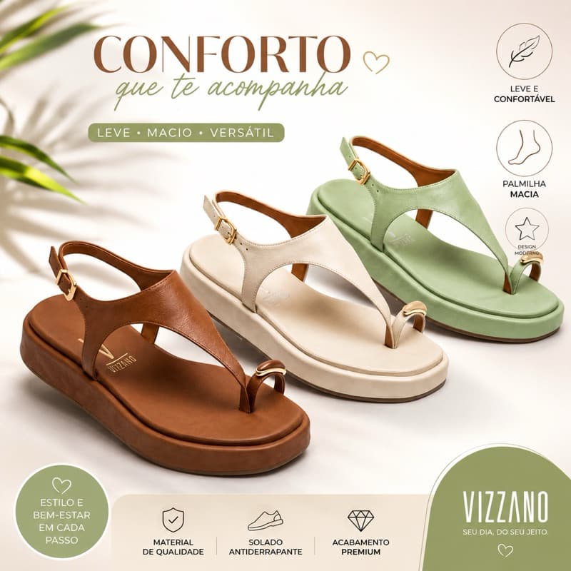 Sandália Papete Feminina Flatform Vizzano Original Ring Toe Dedo