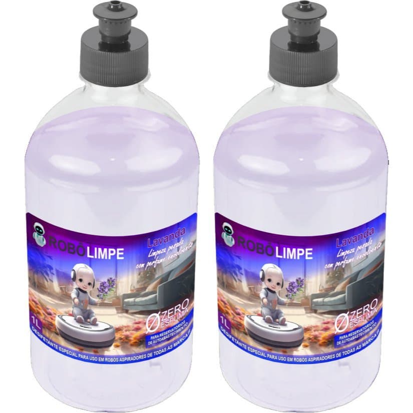 2 Litros ROBÔLIMPE Zero Espuma Desinfetante Germicida Bactericida para Robô Aspirador de todas as marcas