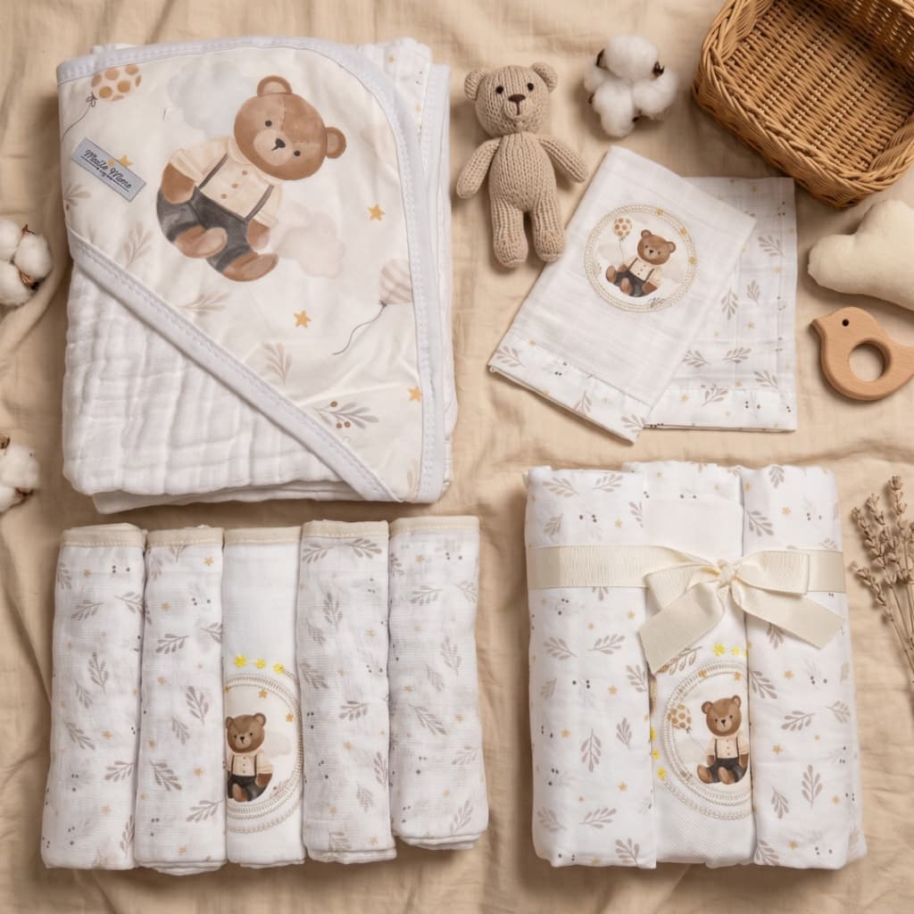 Kit Enxoval Bebê 11 Peças – Fralda, Toalha Soft, Cueiro e Paninhos | Menino, Menina ou Unissex