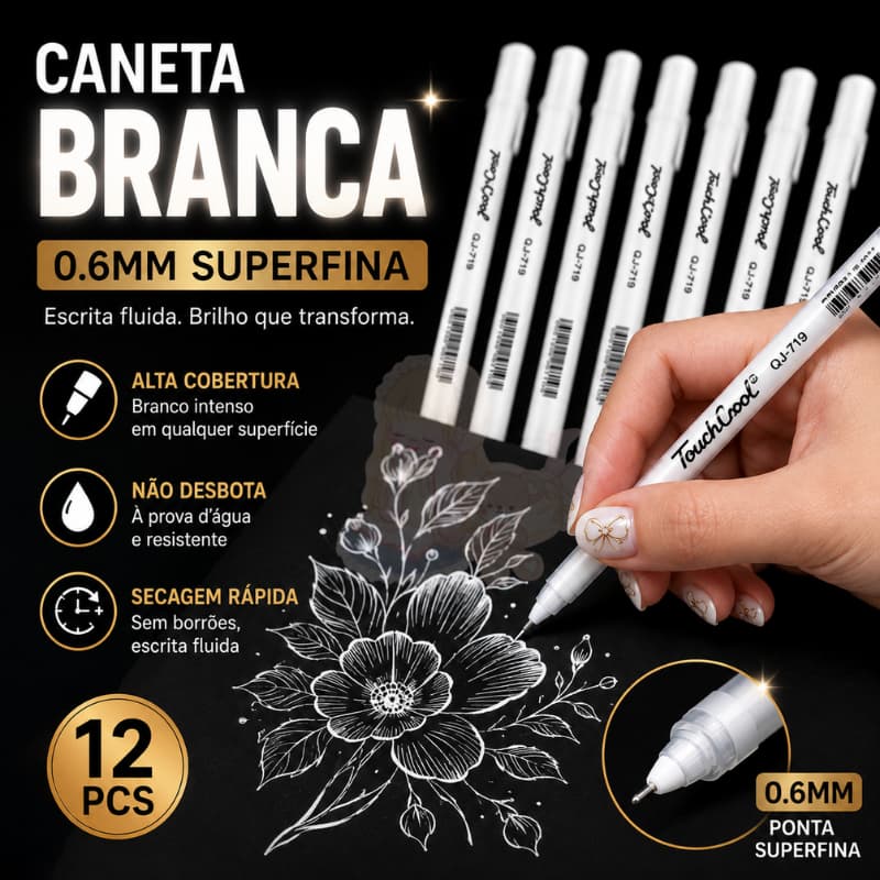 12pçs Canetas De Destaque Brancas 0.6mm , Criativas De Desenho E Marcação Para Arte , Escola , Trabalho De Design