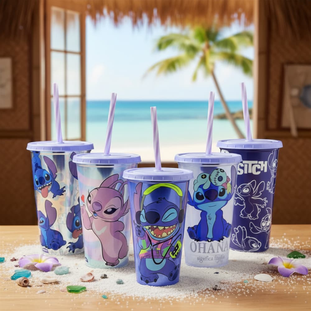 Kit Copos Stitch 500 ML Colecionável C/ Tampa E Canudo Lembrancinhas Festa Aniversário Infantil