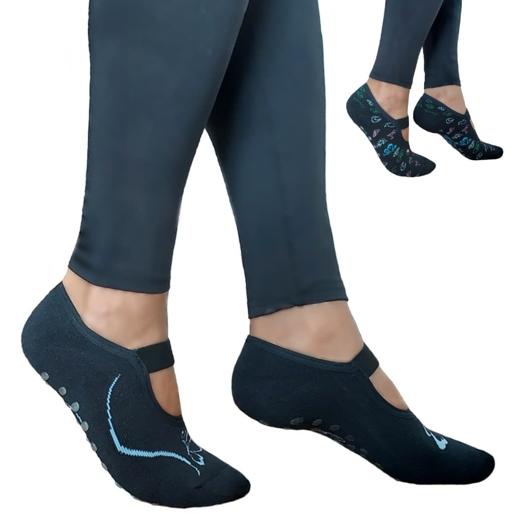 Kit 2 Pares Meia Sapatilha Pilates Fitness Yoga Antiderrapante