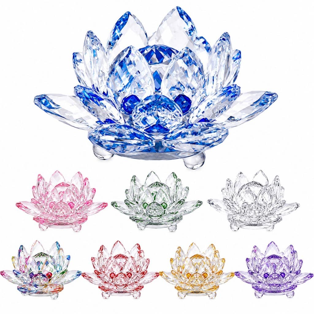 Flor de Lótus Cristal Decorativa Feng Shui Enfeite Mesa