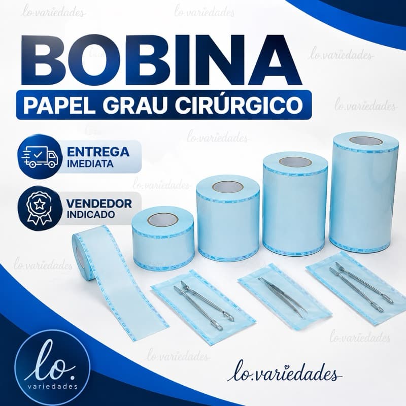 Bobina Papel Grau Cirúrgico Para Esterilização Autoclave 5, 8, 10 ,12 e 15cm x 100m Manicure Odontologia