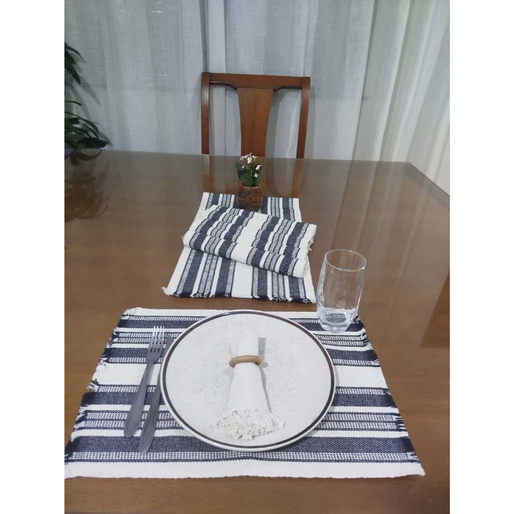Kit Jogo Americano 6 Lugares Com Caminho de Mesa Algodão Tear Rústico Mesa Posta