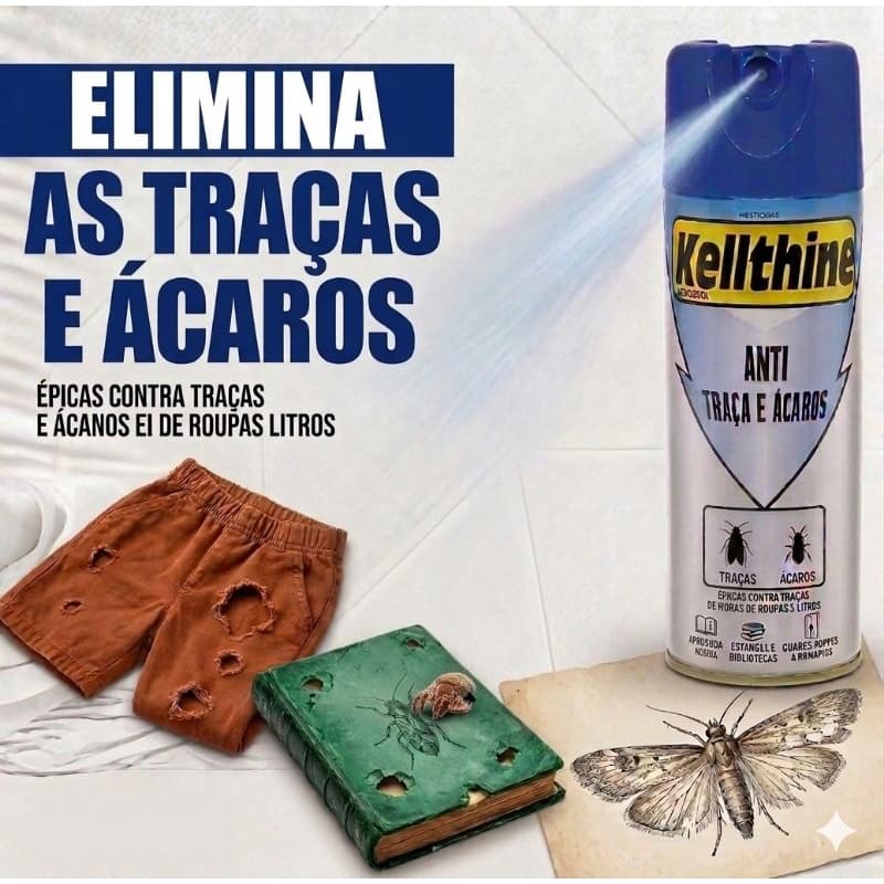 Spray Anti Traça E Ácaro Kellthine 360ml Combate Alergia Rinite Colchão Cama Box Roupa De Cama Gaveta Eficiente Eficaz
