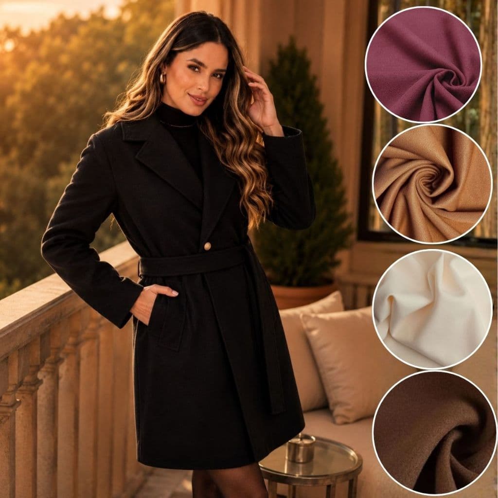 Sobretudo Feminino Casaco Inverno Com Cinto Lã Batida Luxuoso